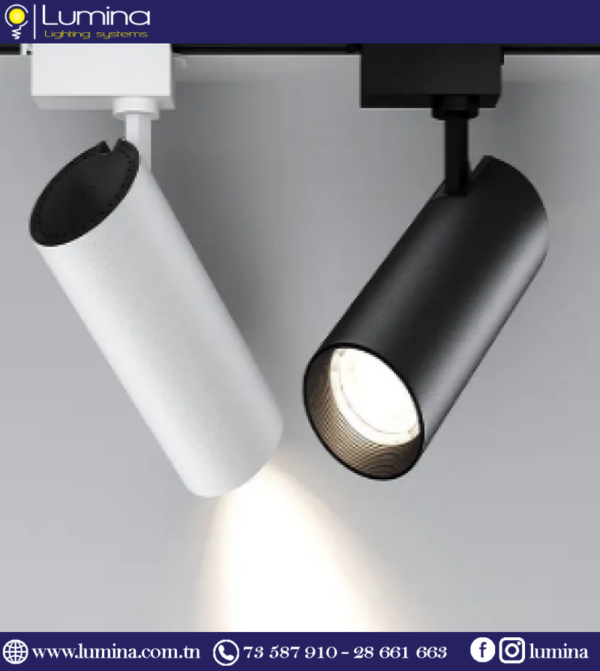 Spot sur rail noir cylindrique au design moderne - 1