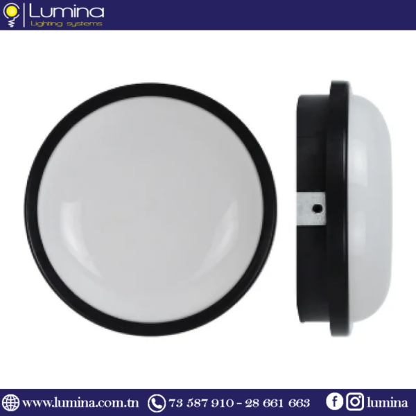 Hublot led rond 22w noir 6500k 220x70 mm